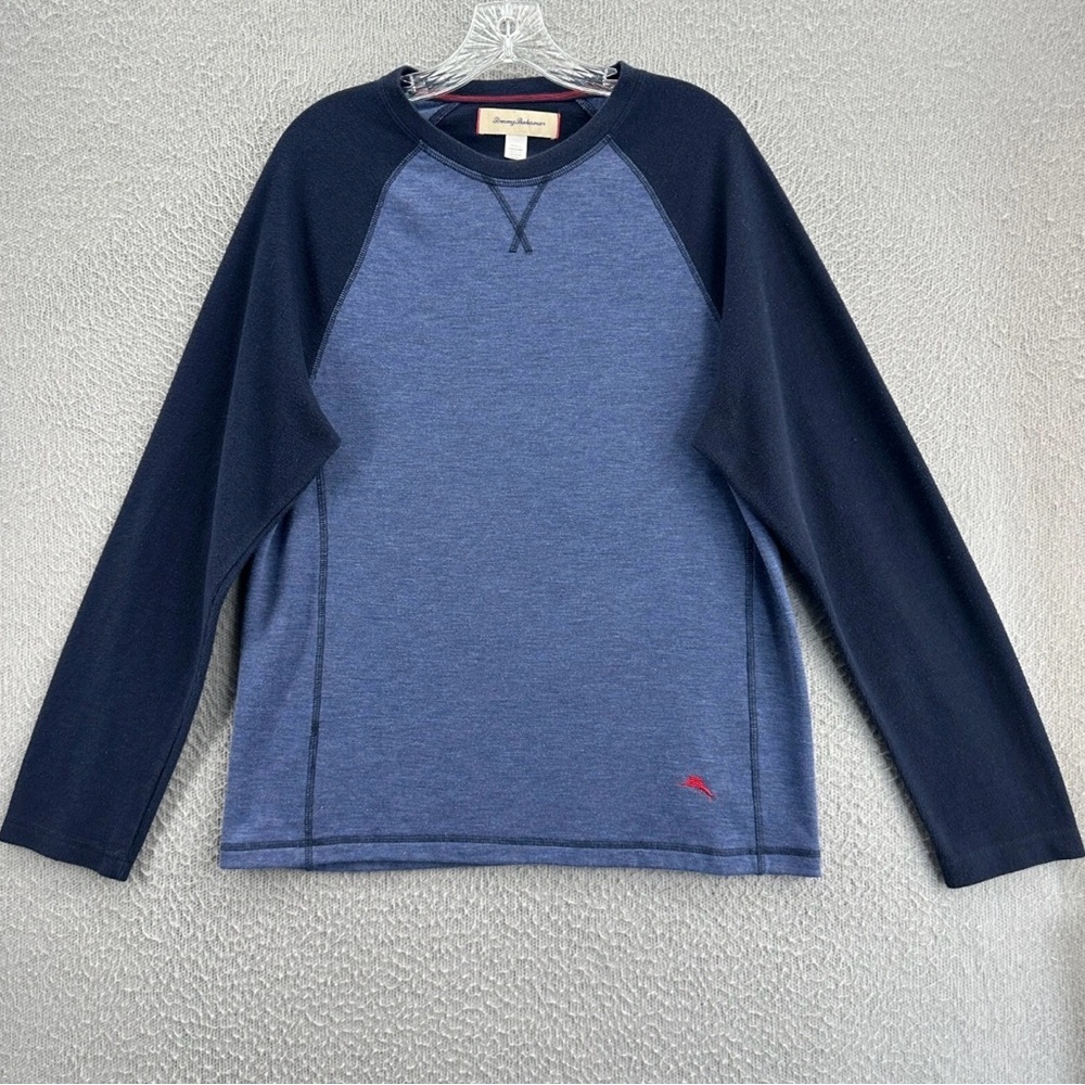 Tommy Bahama Shirt Mens Medium Blue Long Sleeve Pullover Preppy Crew Neck